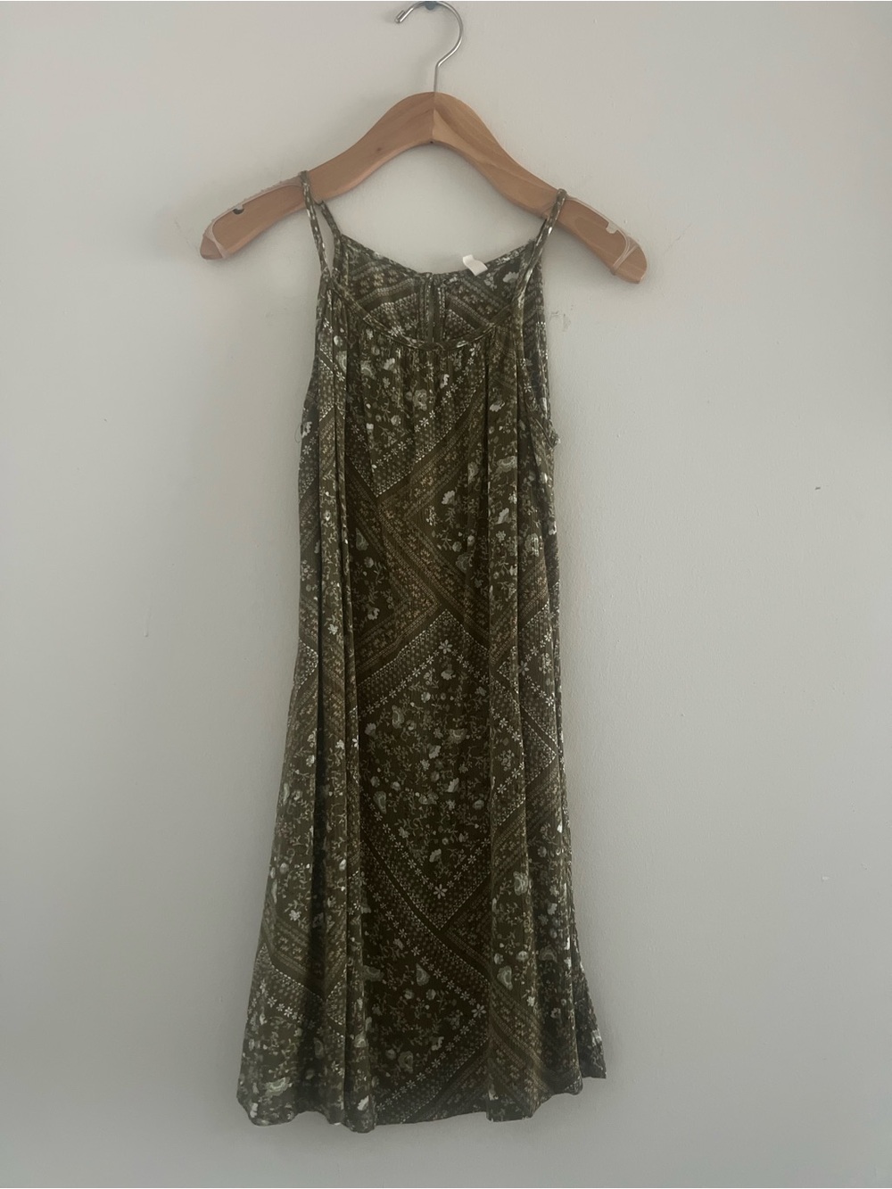 Cotton blend hunter green floral paisley mini dress #fall sz XS
